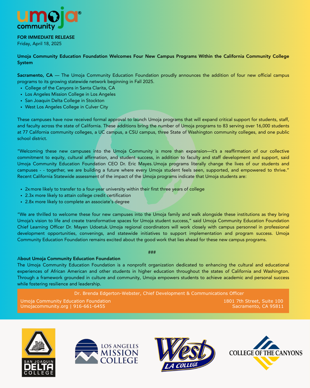 UCEF Welcomes Four New Campus Programs Within the California Community College System 