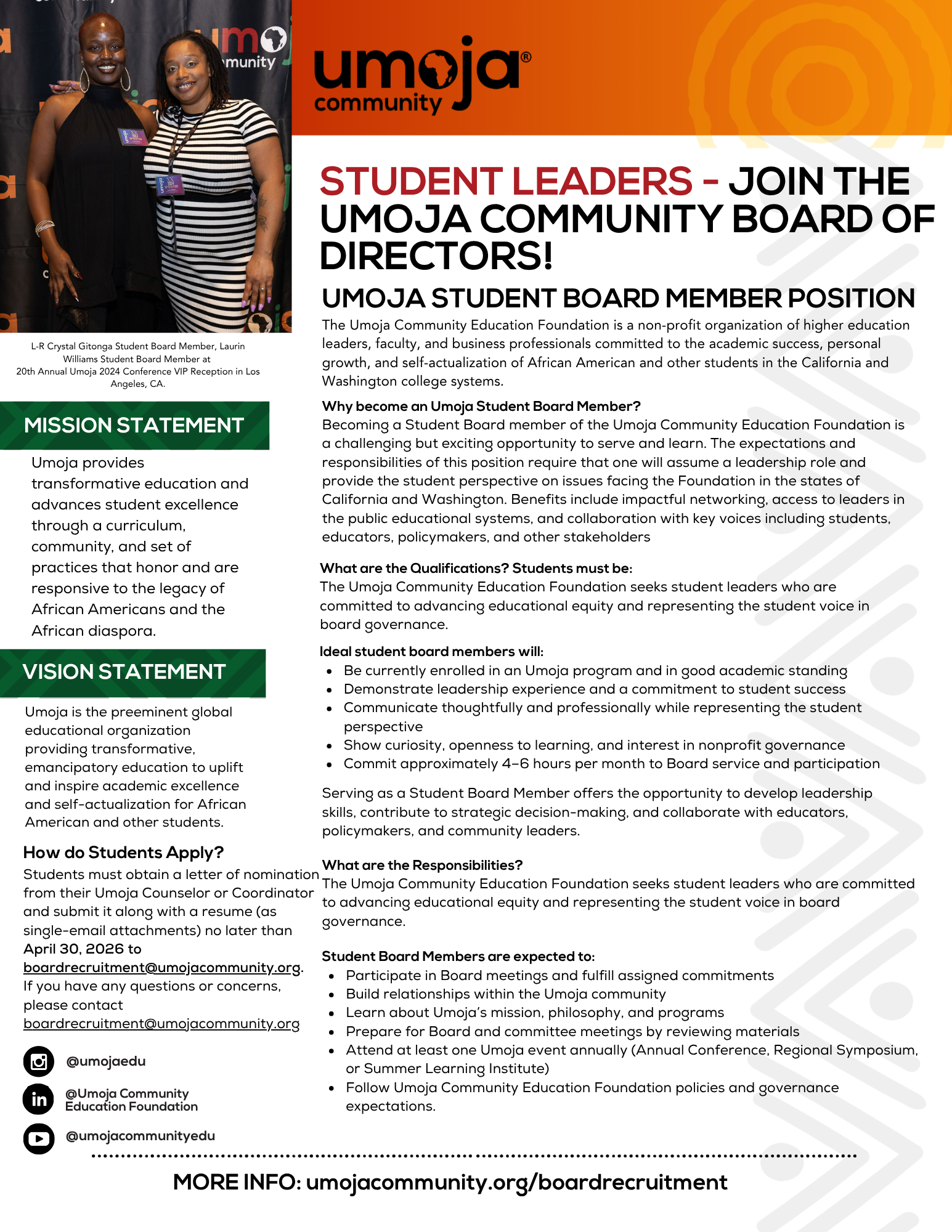 Umoja Student Board Member Flyer